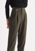 Paisie Cropped Button Detail Trousers in Army Green Close Up